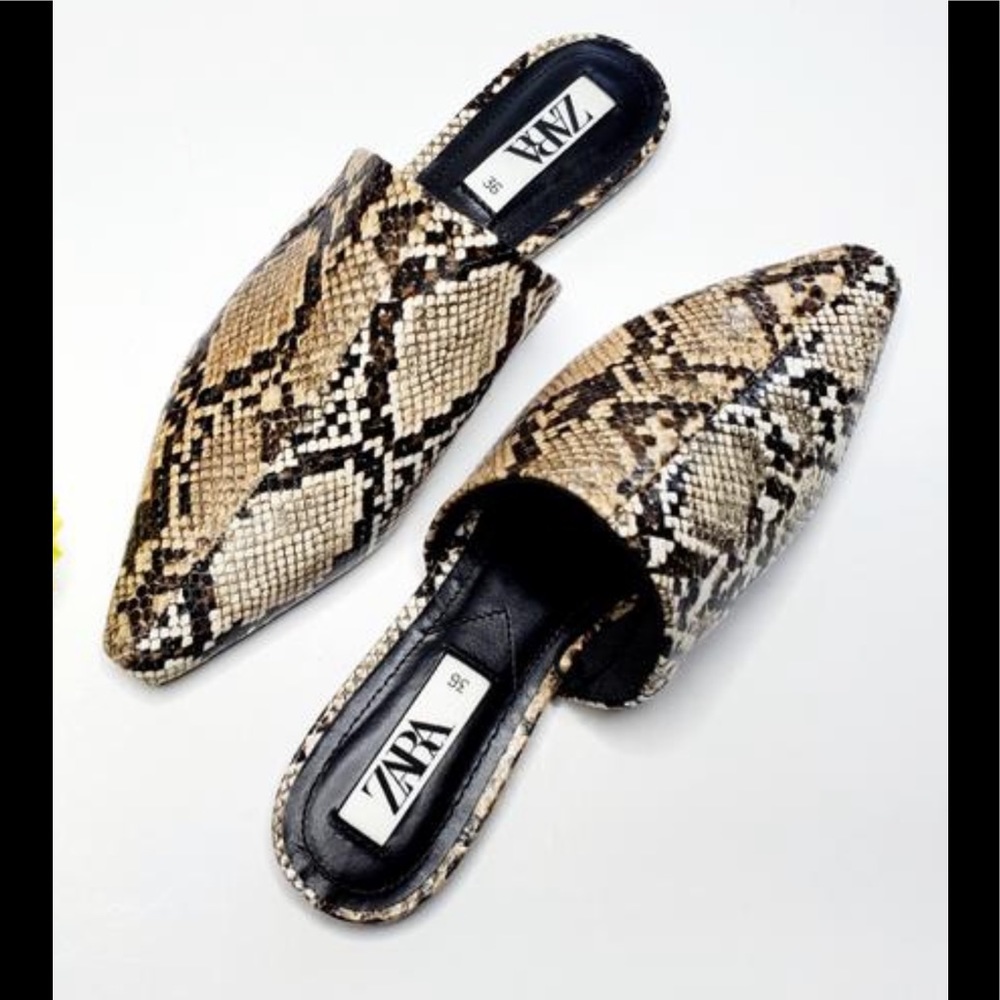 NWT ZARA ANIMAL SNAKE PRINT FLAT MULES